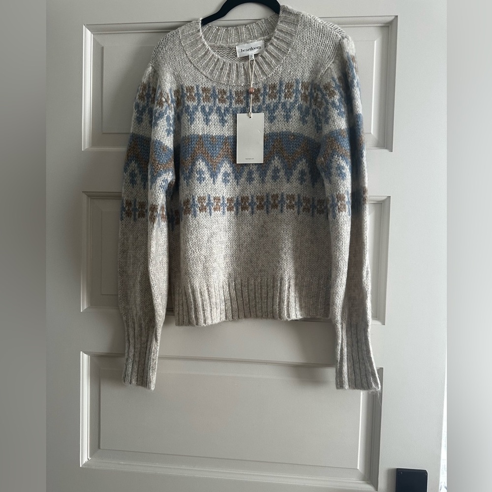 Heartloom Beige and Blue Patterned Sweater